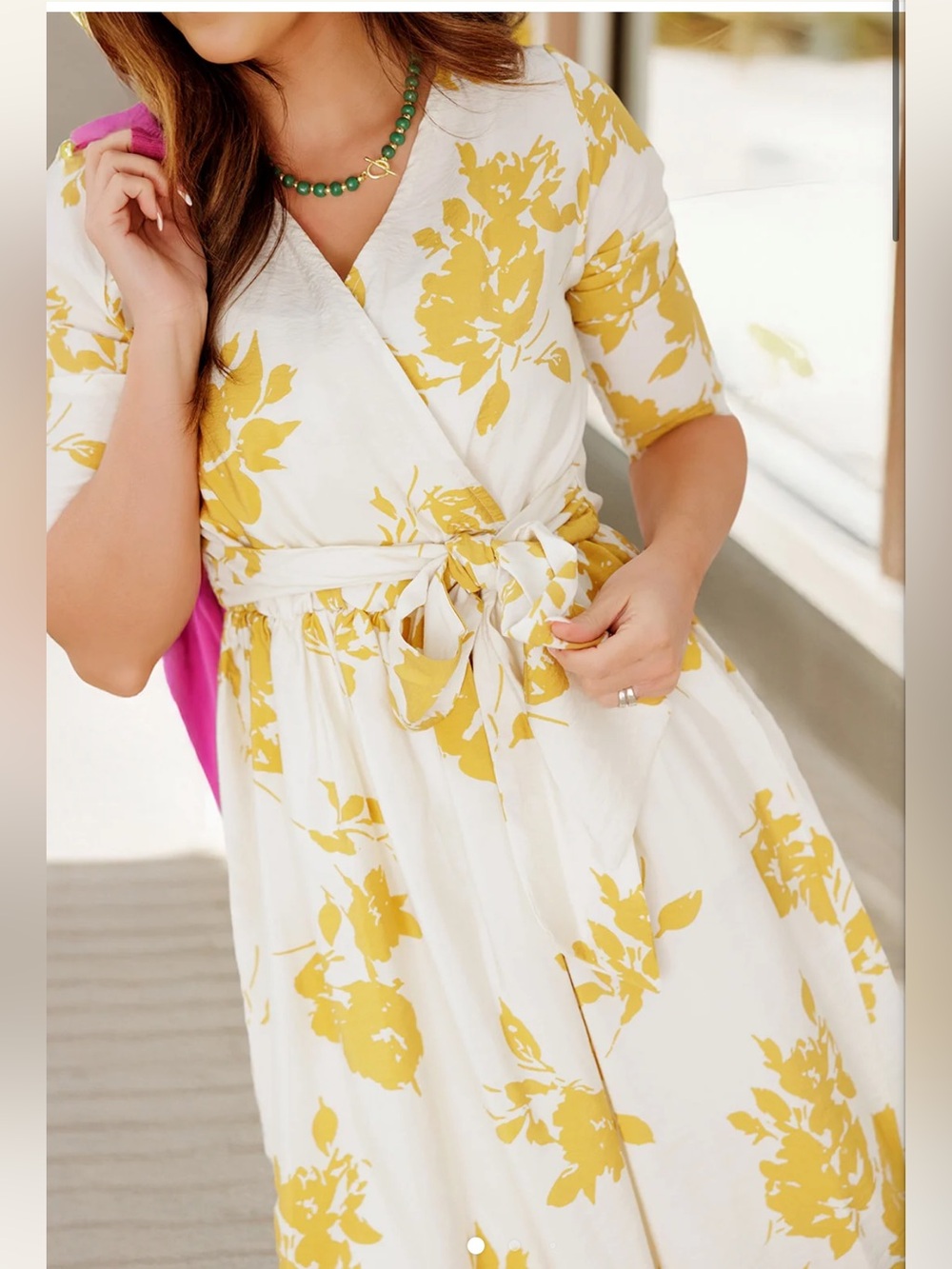 Women’s Floral Faus 
 Wrap Dress - Mustard Print